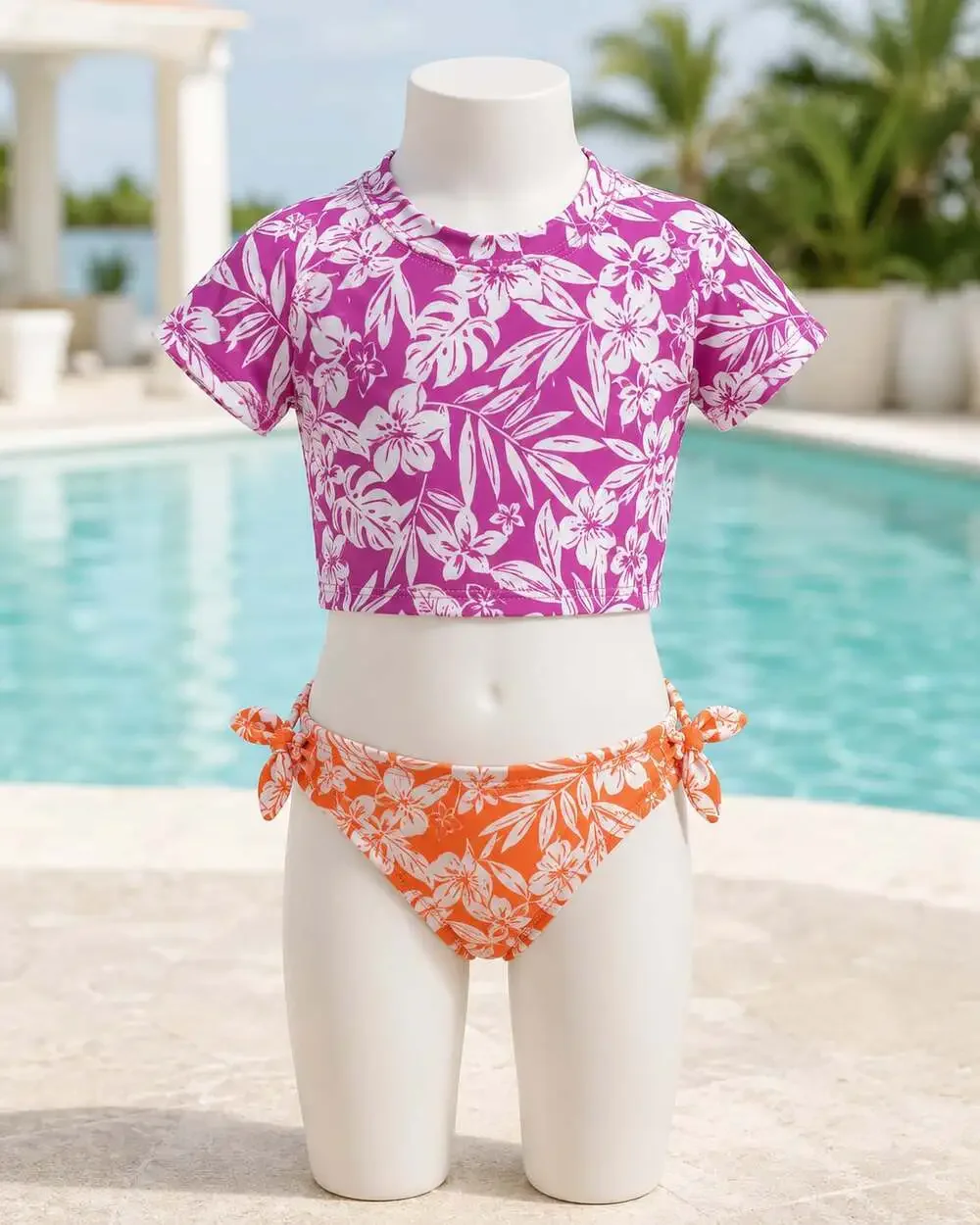 Wonder Nation Girls Short Sleeve Rash Guard Swim Set, Two-Piece, Sizes 4-18